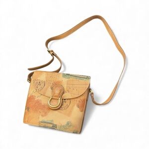 Vintage Marchino World Atlas Handbag Hardshell Leather Trim Travel Crossbody‎